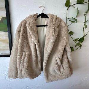 Zara Faux Fur Coat - XS, Soft & Warm with Magnetic Clasps